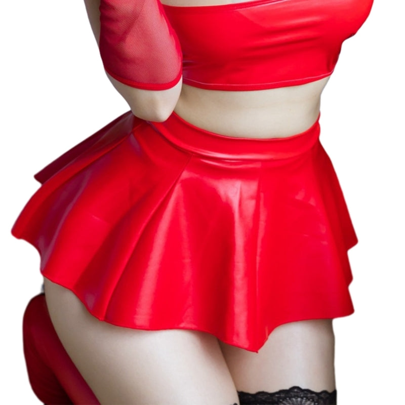 Pleated PU Faux Leather Mini Skirt A-Line for Women