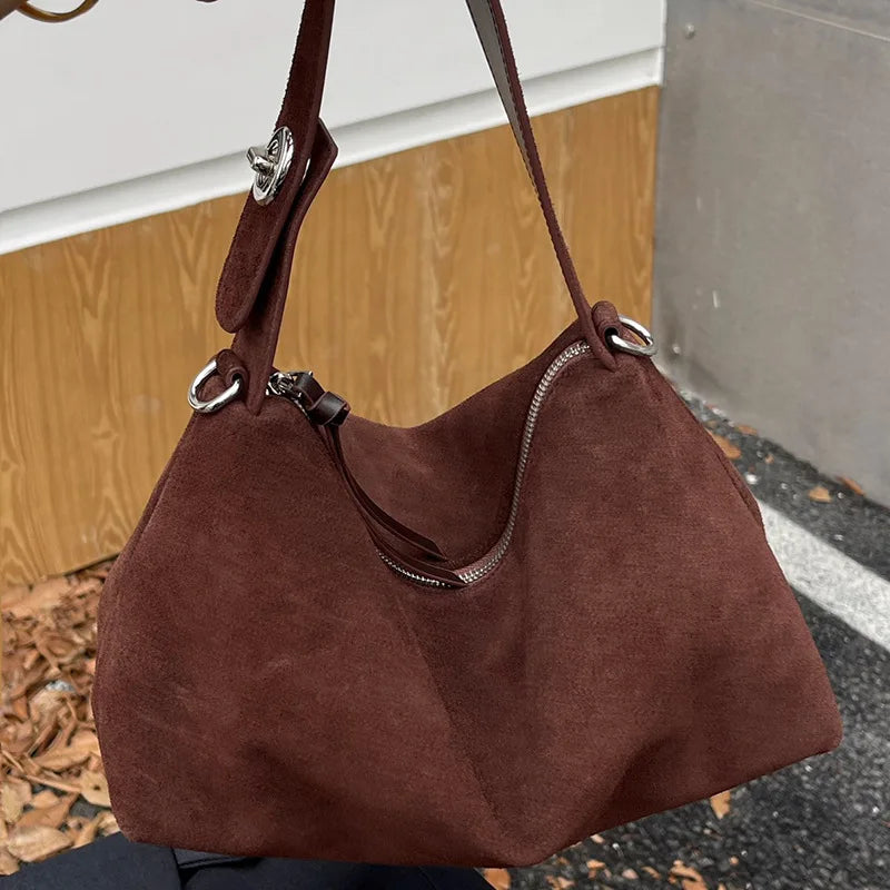 Wholesale Women Suede Bag Female Retro Frosted Cowhide Split Leather Armpit Shoulder Bag Lady Handbag Trendy Crossbody Messenger