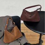 Wholesale Women Suede Bag Female Retro Frosted Cowhide Split Leather Armpit Shoulder Bag Lady Handbag Trendy Crossbody Messenger