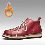 KOWM Hiking shoes men's walking boots British thick soled cowhide high top motorcycle boots ankle sneakers  casual trekking shoe