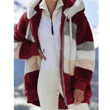 Hooded Plaid Spliced Winter Coat