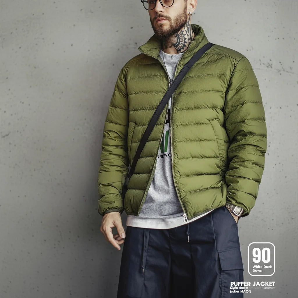 Maden Men's Lightweight Down Jacket | Stand Collar Puffer