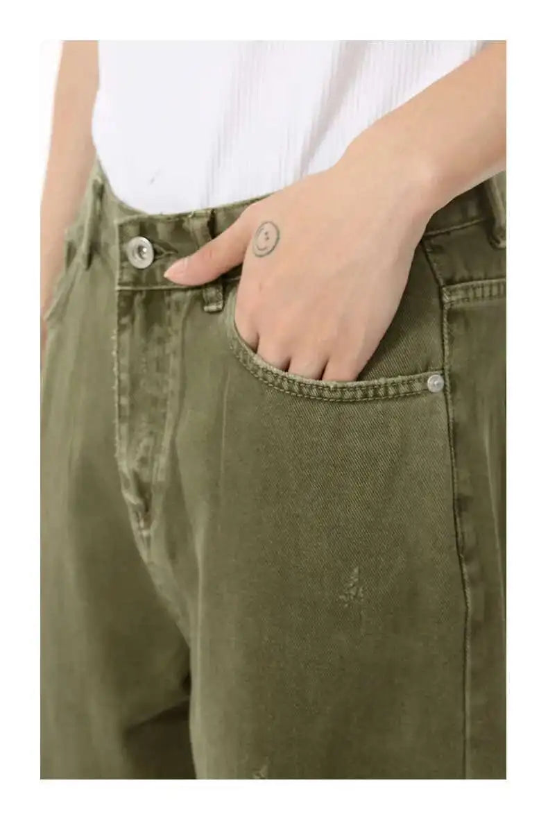 Men's Green Loose-Fit Straight-Leg Jeans