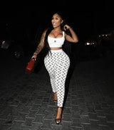 STYLISH LADY Moon Printed Sports 2 Piece Set Women Sleeveless Crop Top and Skinny Pant Suits 2025 Summer Street Fitness Outfits