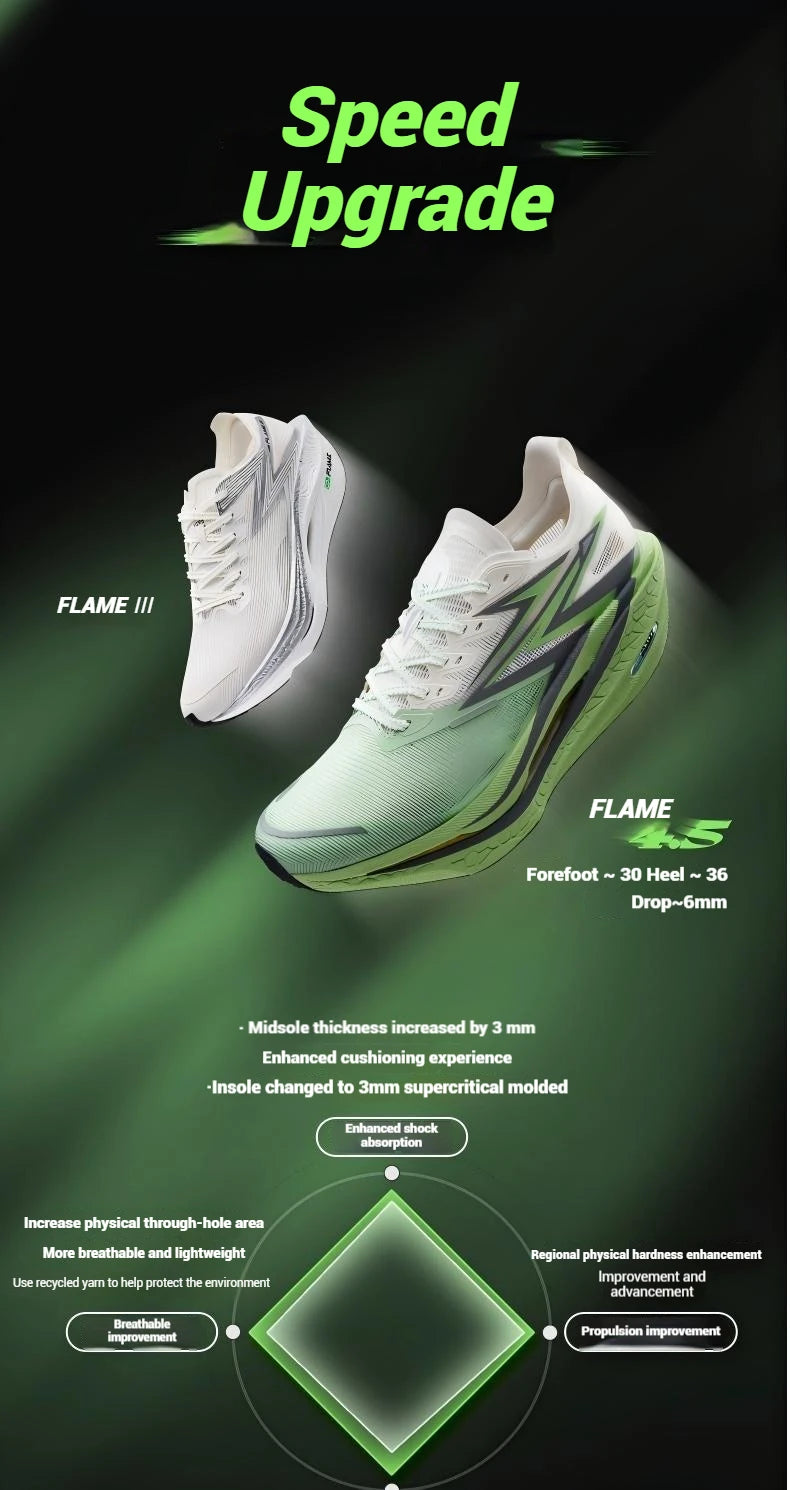361 Degrees Flame 4.5 Men's Running Shoes Carbon Plate Breathable Stable Rebound Grippy Durable Marathon Male Sneakers 672532221