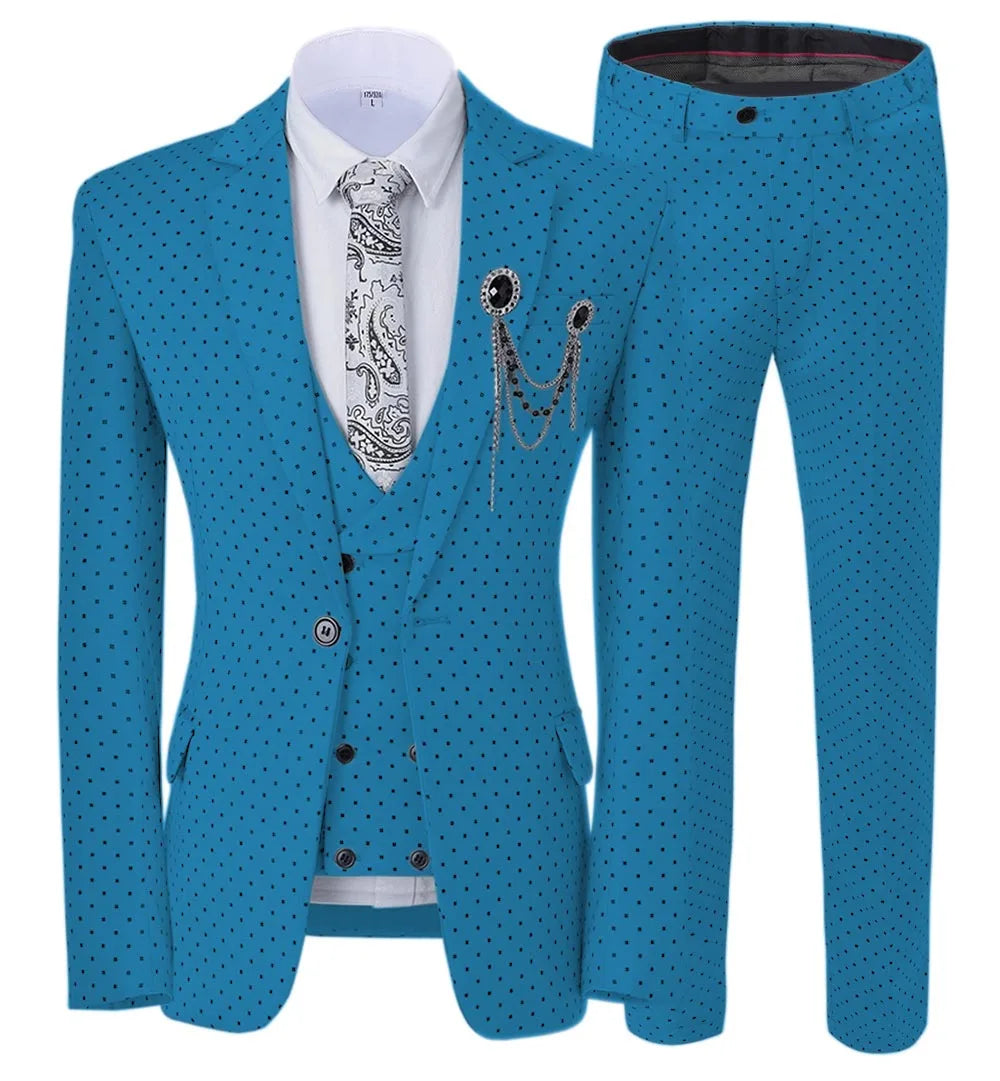 Men’s Slim Fit 3-Piece Patterned Suit