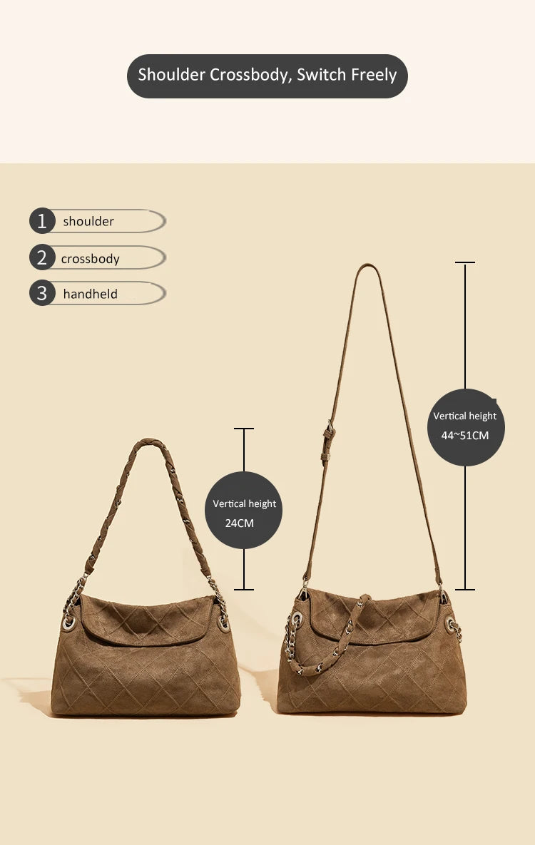 LAORENTOU Fabric Women's Strap Shoulder Bag Advanced Retro Underarm Large Capacity Fashion Quilted Handbag for Women Cossbody