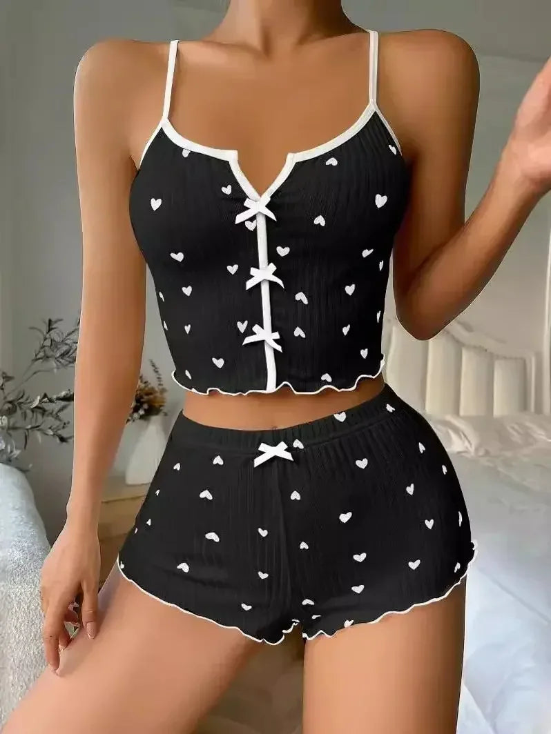 Heart Print Ribbed Lounge Set