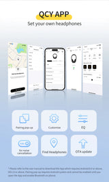 QCY H3 Lite ANC Wireless/Wired Headphones Bluetooth 5.3 Foldable Over Ear Headset HIFI Sound 60H Playtime Earphones Dual Connect