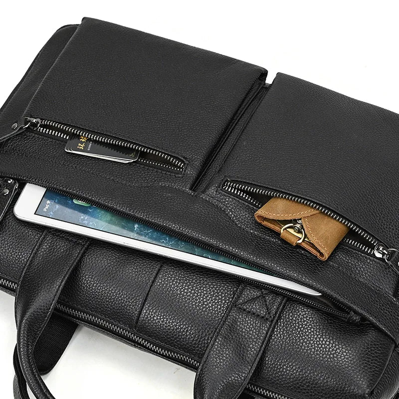Genuine Leather Briefcase Bag for 15.6 inch laptop computer bag cowskin handbag for men male leather crossbody shoulder bag