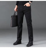 OUSSYU Brand Classic Retro Blue Men's Jeans Denim Pants Work Streetwear Straight Stretch Business Autumn Winter Cotton Trousers