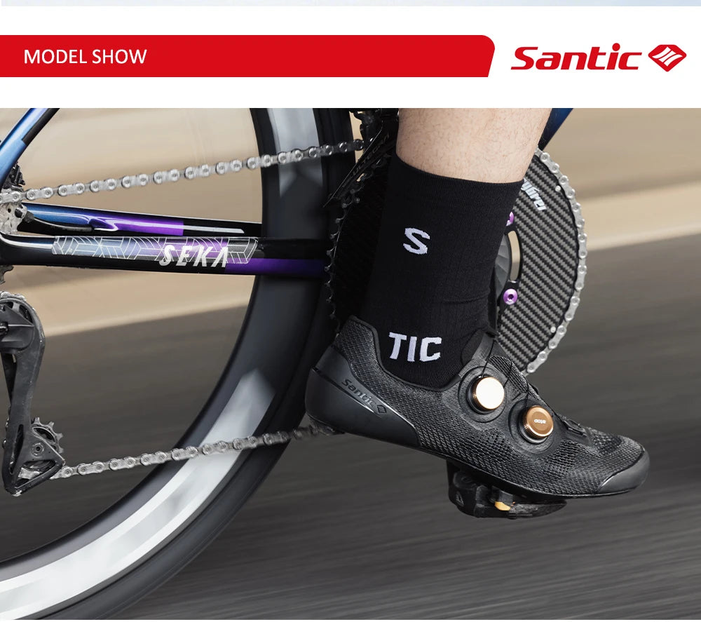 Santic Road Cycling Shoes Carbon Fiber Road Lock Shoes 14 Hardness Competition Ultra Light Cycling Shoes Suitable