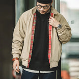 MADEN Men's Vintage Khaki Moto Jacket