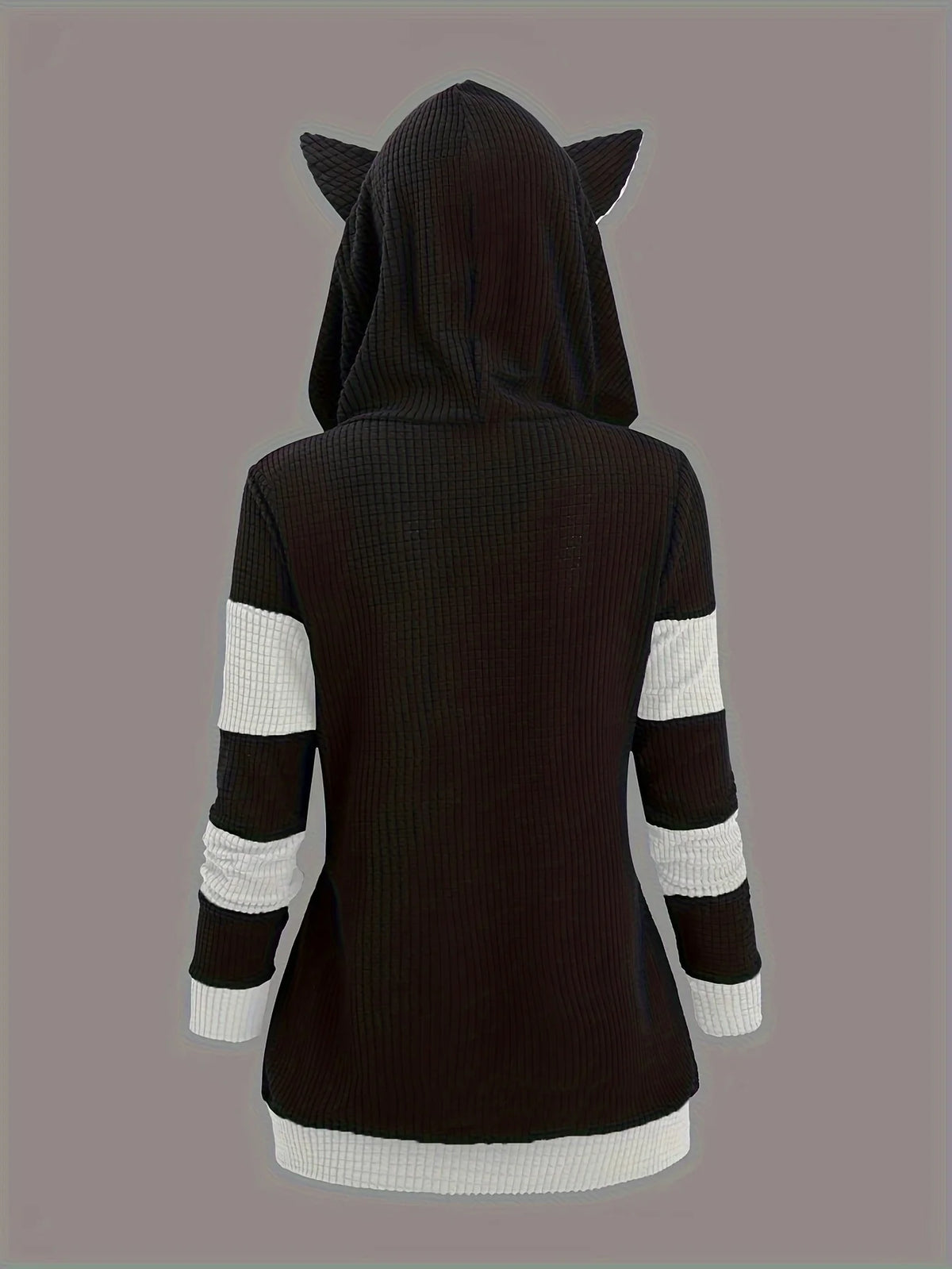 Women's Cat Ear Colorblock Zip-Up Hoodie