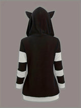 Women's Cat Ear Colorblock Zip-Up Hoodie