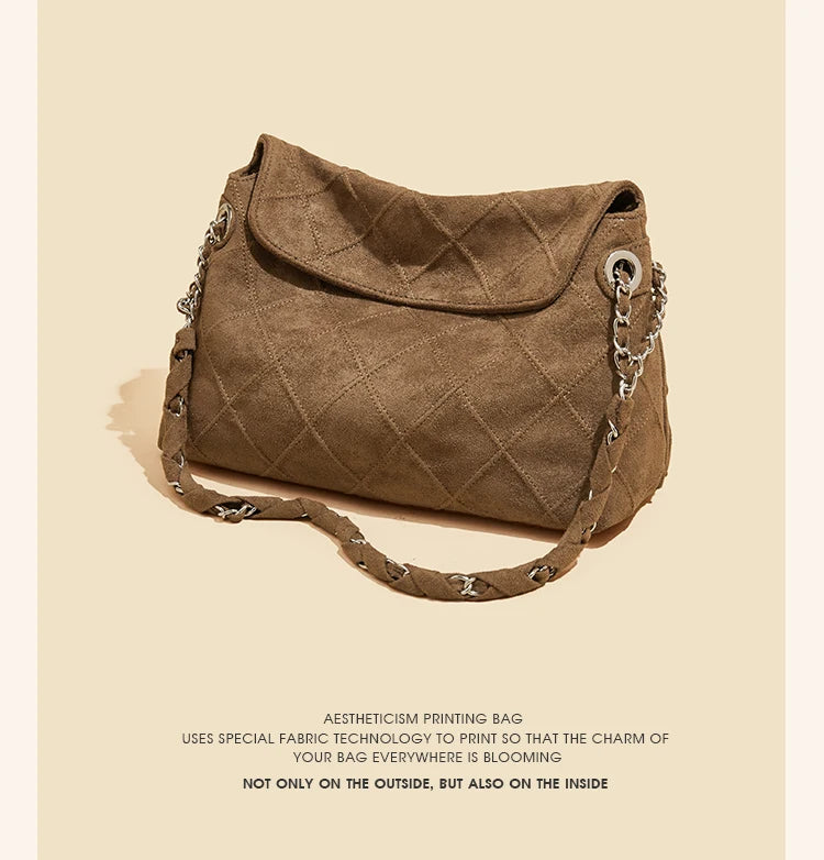 LAORENTOU Fabric Women's Strap Shoulder Bag Advanced Retro Underarm Large Capacity Fashion Quilted Handbag for Women Cossbody