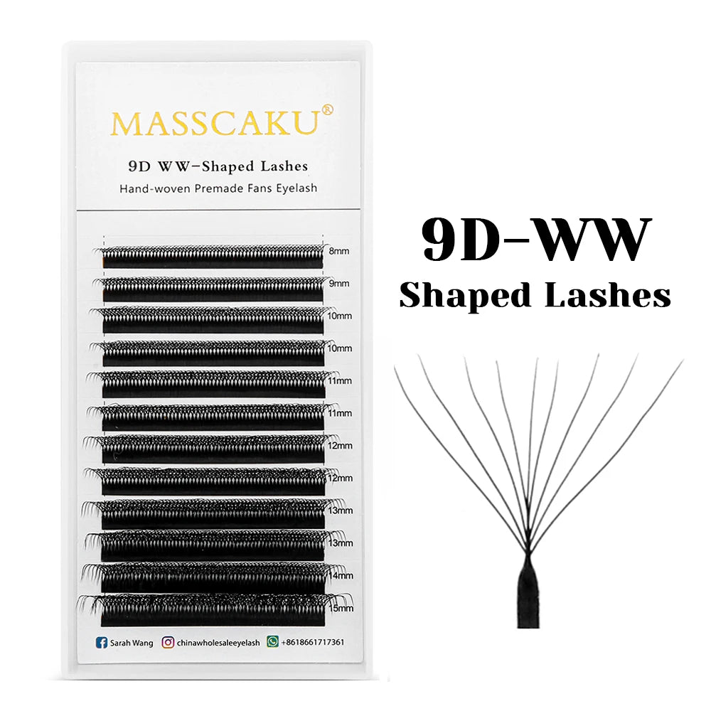 MASSCAKU 10cases/lot Lashes 8D W Shape Volume 12Rows Eyelash Extensions Volume Premade Fans Eyelash Super Soft Full Dense Lashes