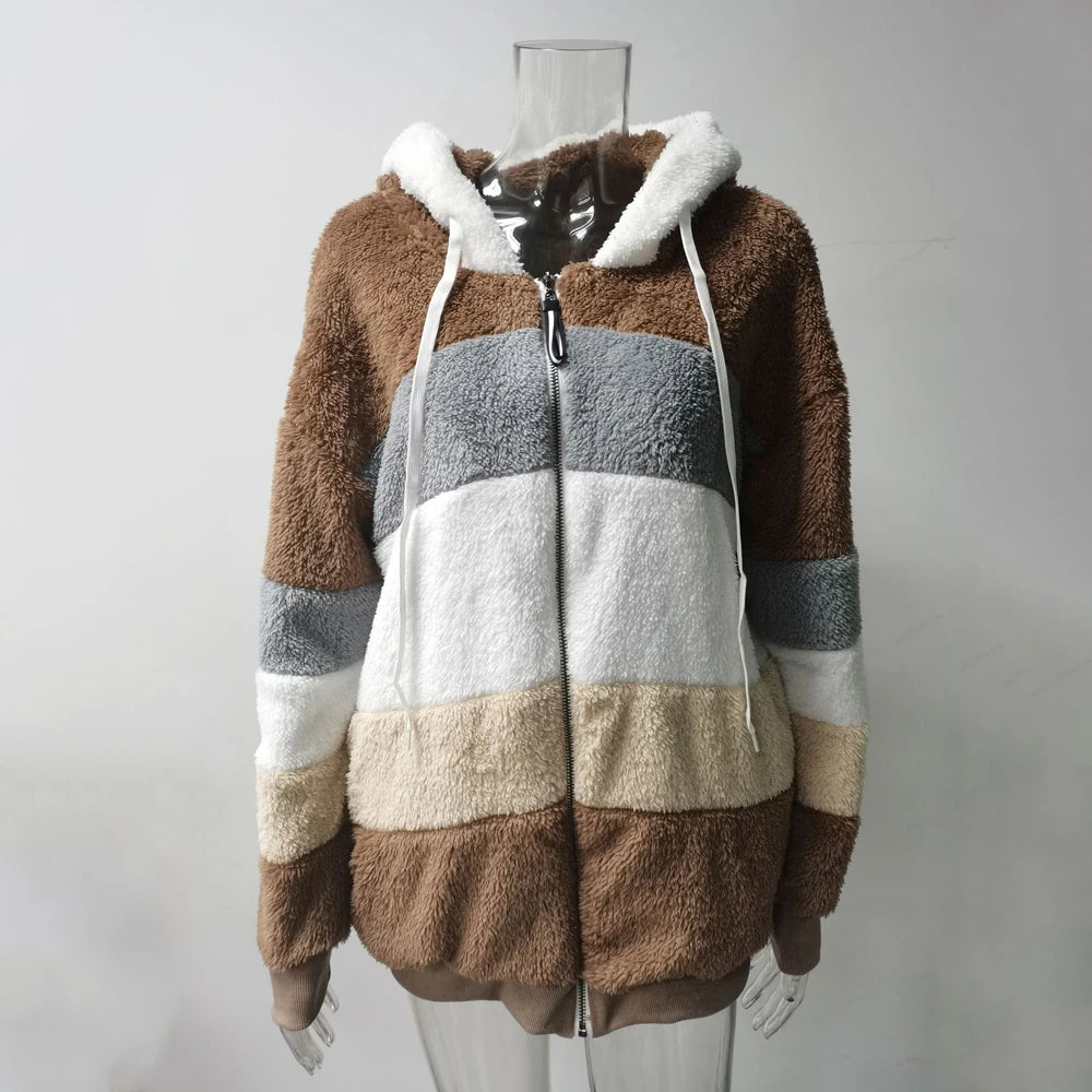 Hooded Plaid Spliced Winter Coat