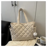 Multi Pocket Women Mailman Bag Diamond Patterned Cotton Clothing Shoulder Bag Large Capacity Tote Bag Casual Nylon Shoulder Bag