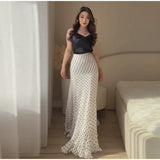 Women Polka Dot Print High Waist Maxi Skirt Elegant Ruched Mermaid Long Skirts 2026 Summer Casual Vacation Fashion  Outwear