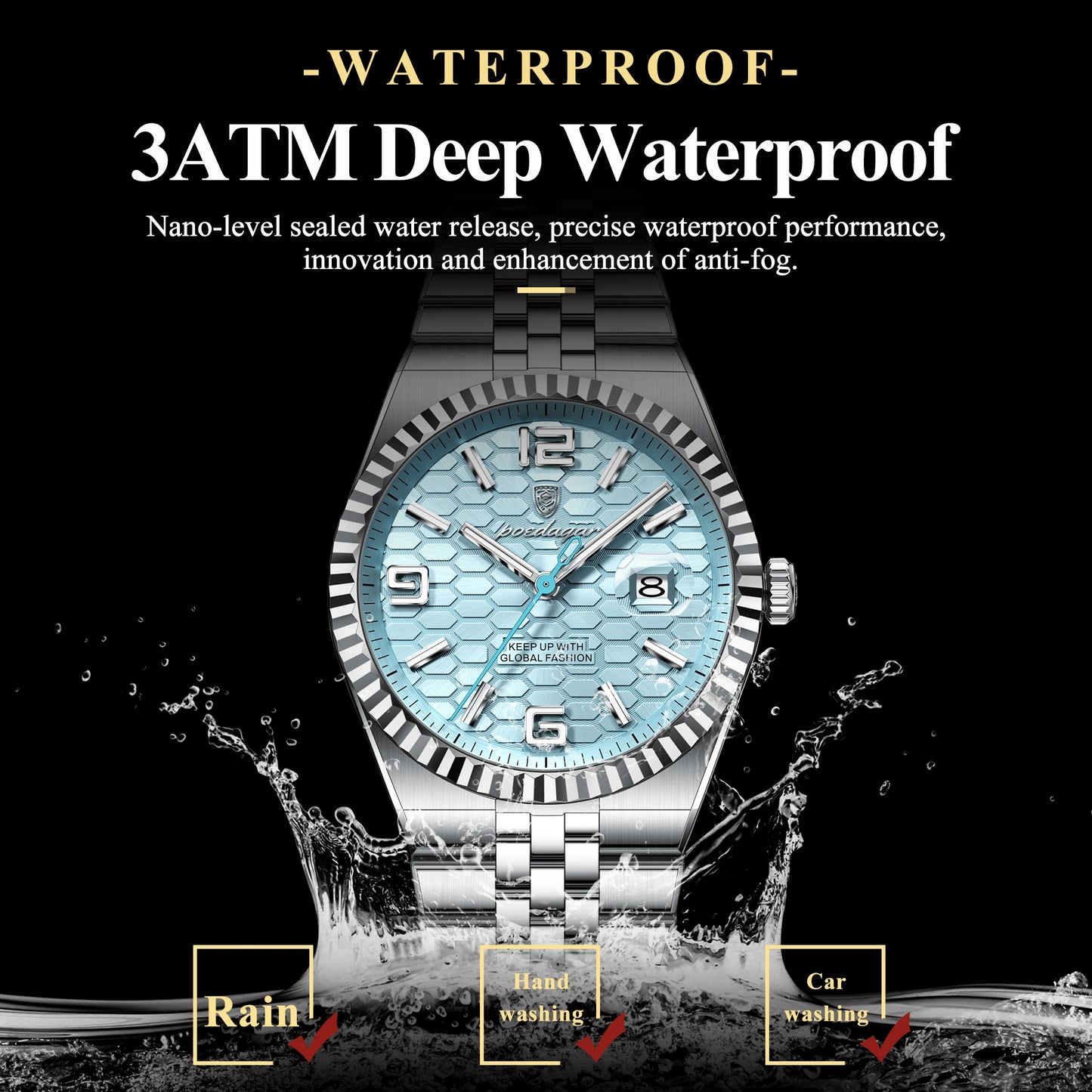 POEDAGAR Luxury Stainless Steel Watch