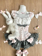 Japanese Pink Sweet Kawaii Lolita Elegant 2 Piece Sets Women Preppy Style Design Mini Skirt Suit Female Princess Chic Outfits