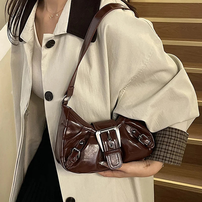 Y2K Retro Pleated Hobo Shoulder Bag for Women Hot Selling Maillard Style Underarm Bag Clutch Handbags for Travel Work Shopping