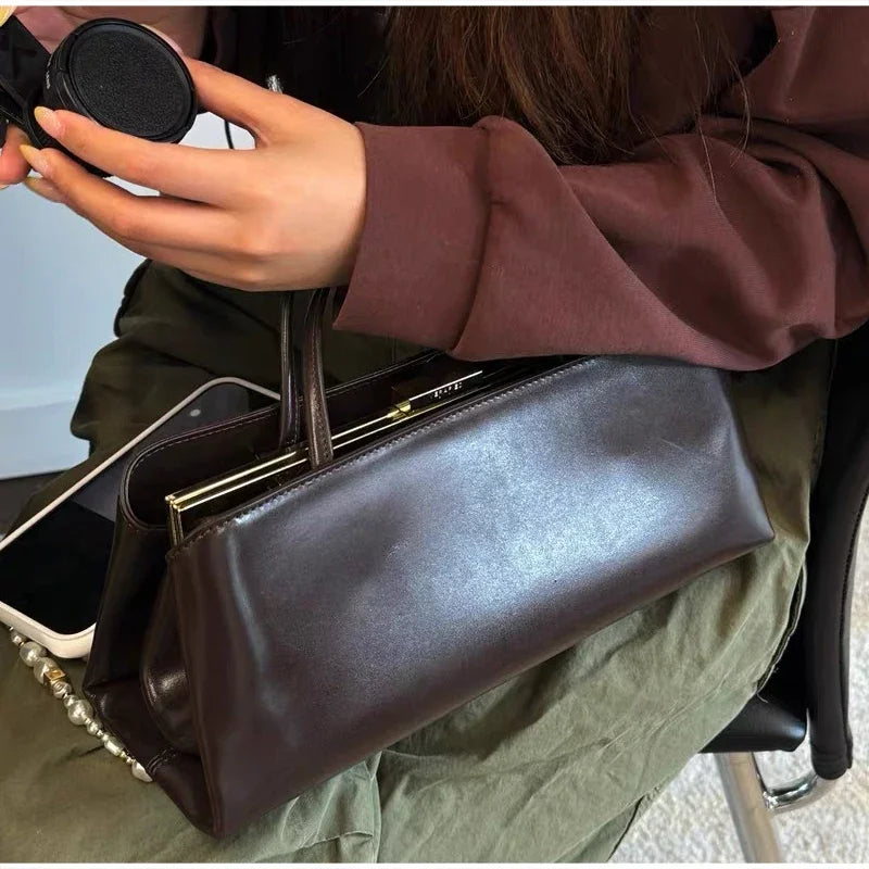 Minimalist Rectangular Frame Handbag Metal Lock Hard Shell Top Handle Bag Elegant Office Commute Shoulder Purse For Women