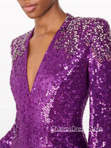 Sparkling Sequined Evening Dress Customized Deep V Neck Beading Crystal Formal Party Gown Robe De Soiree Prom Dresses