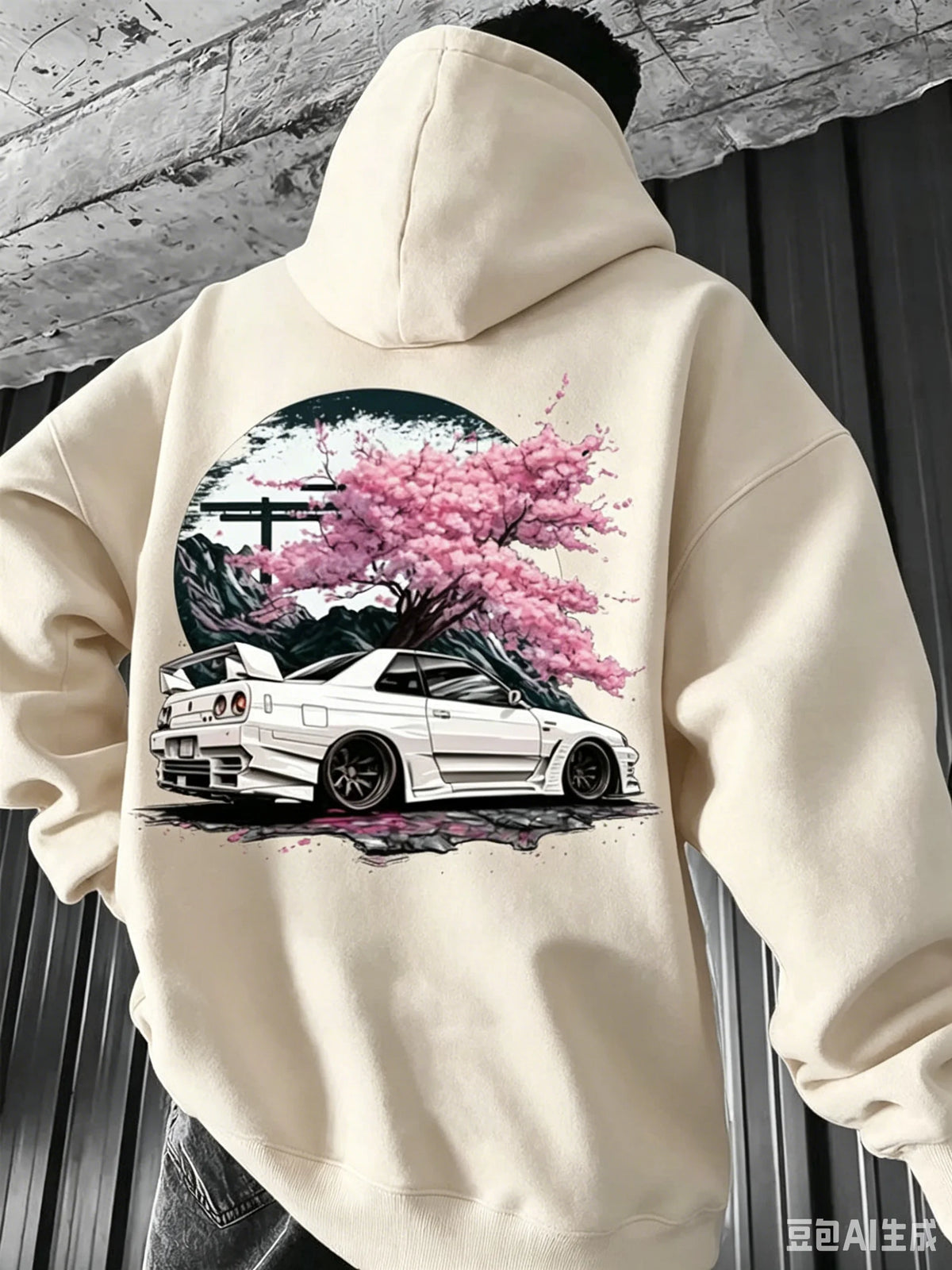 Men's JDM Car & Cherry Blossom Fleece Hoodie