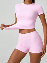 Women's Sculpting Sports Short Sleeve & High-Waist Shorts Set