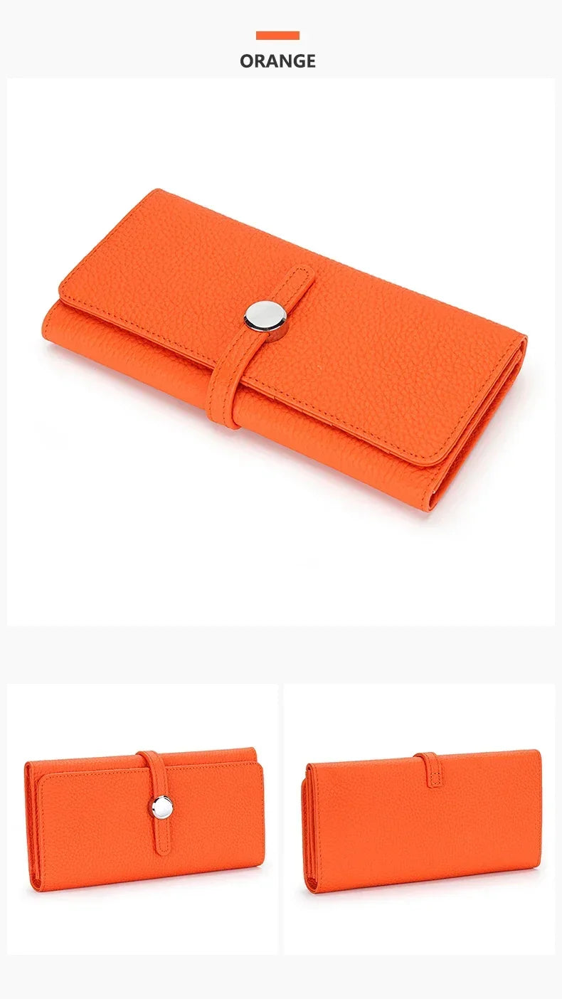 Genuine Leather Wallet Women Long Clutch Fashion Luxury Brand Ladies Purses Card Holder Zipper Coin Pocket High Quality Billfold