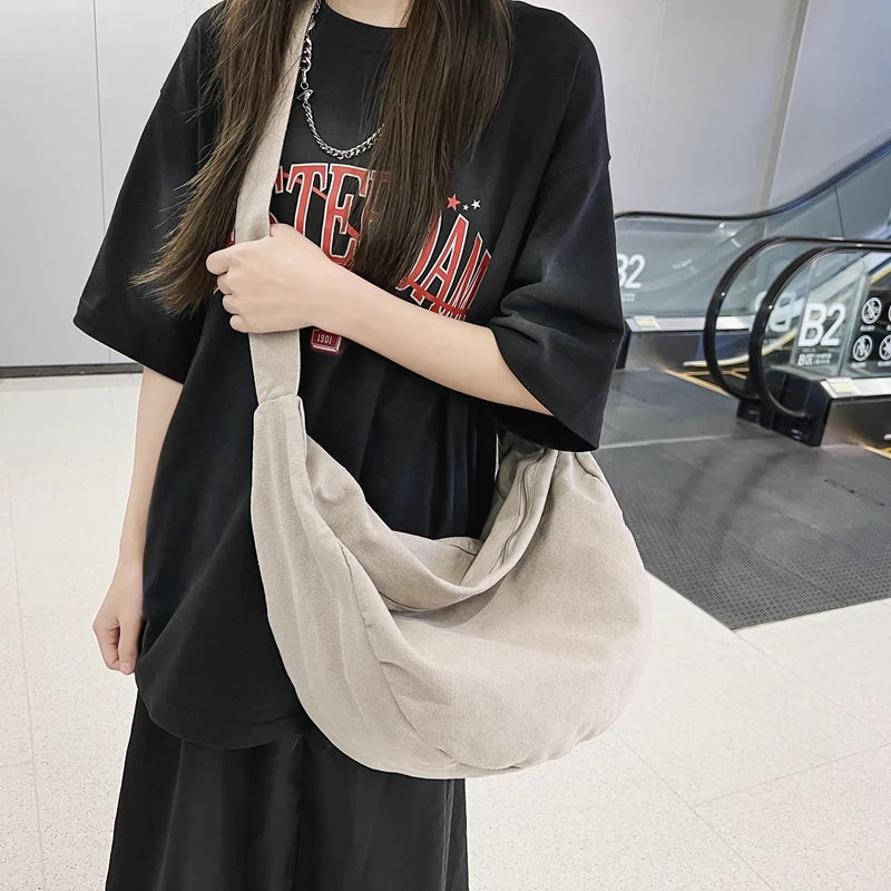 Solid Color Canvas Female Crossbody Bags For Women Large Capacity Shopping Messenger Bag Student Shoulder Bag Unisex School Bag