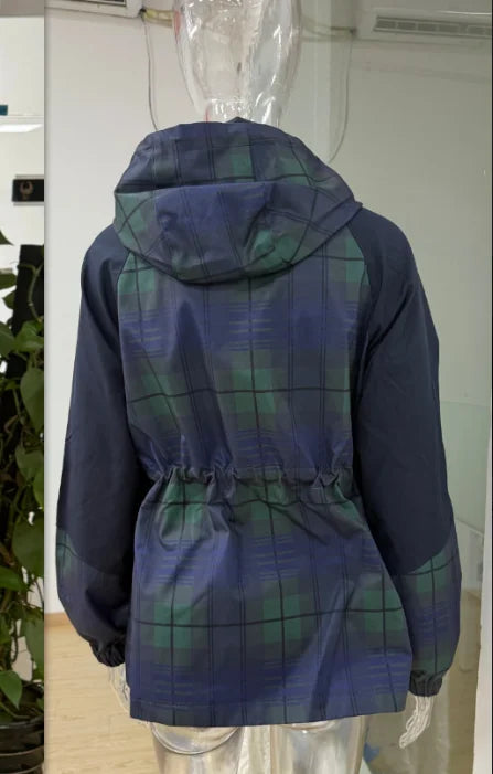 Vintage Plaid Oversized Hoodie Jacket for Women