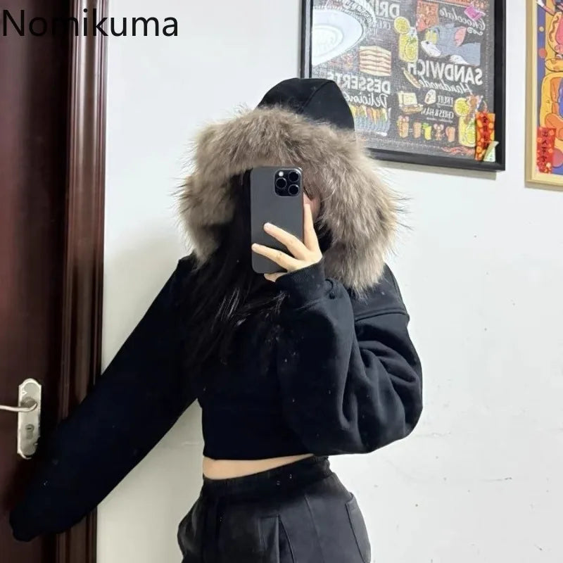 Women’s Black Cropped Zip-Up Hoodie