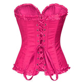 USA-Made Jacquard Ruffled Overbust Corset – Gothic Victorian Push-Up Bustier