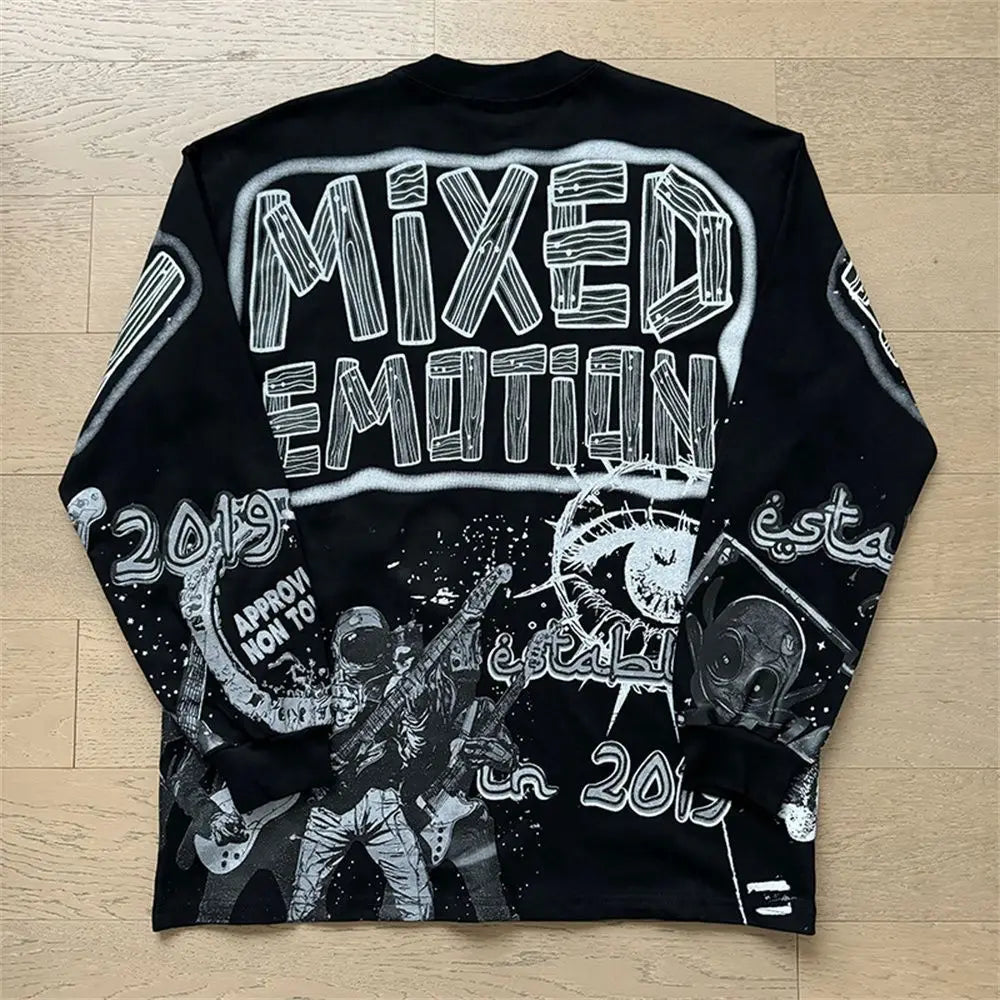 Mixed Emotion Oversized Cotton Long Sleeve T-Shirt