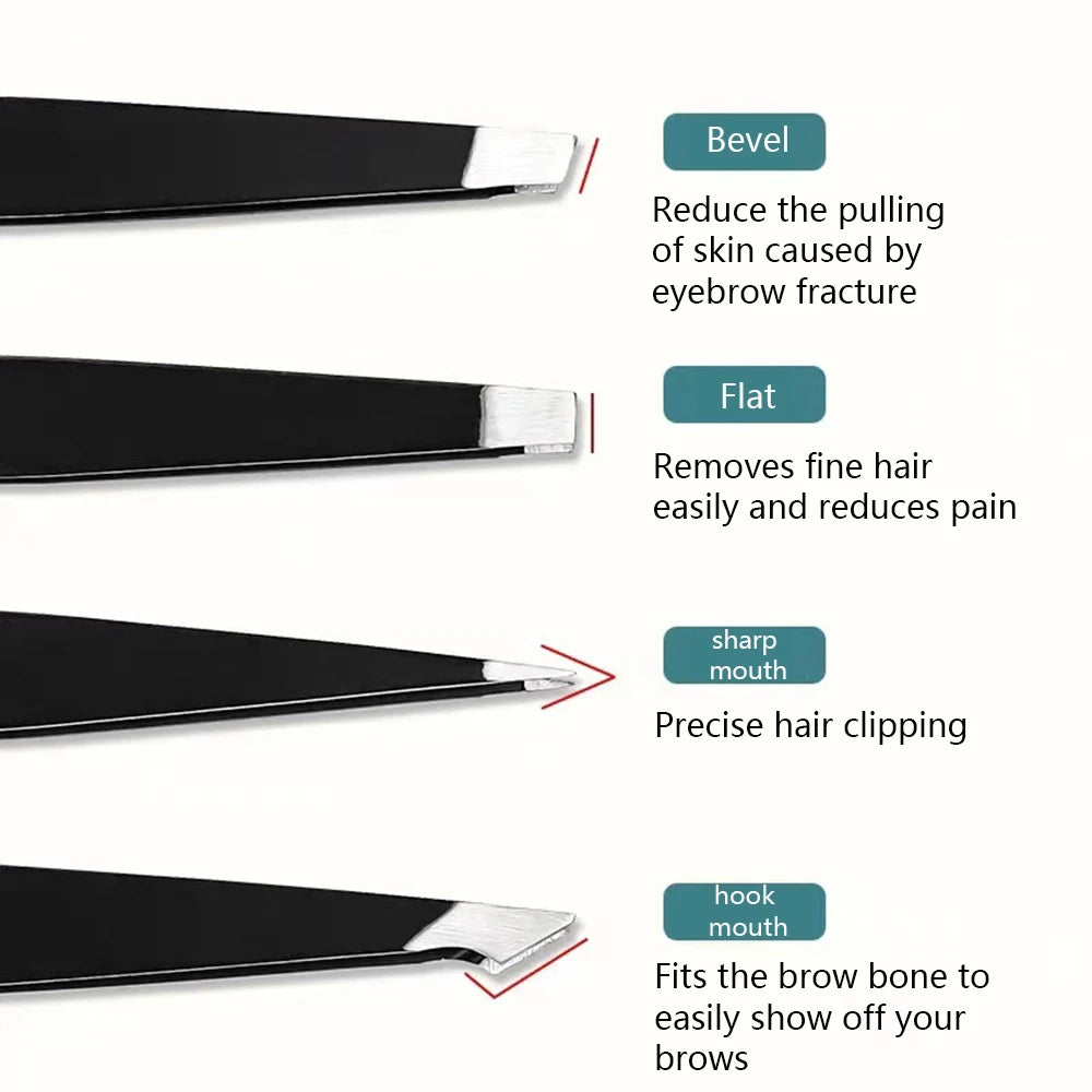 Professional 4-Piece Stainless Steel Tweezers Set with Travel Case - USA Origin