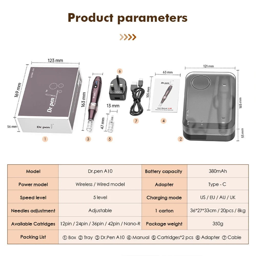 Genuine Dr Pen A10 Wireless With 2 Needle Microneedle Derma Pen Needle length 0.25 mm