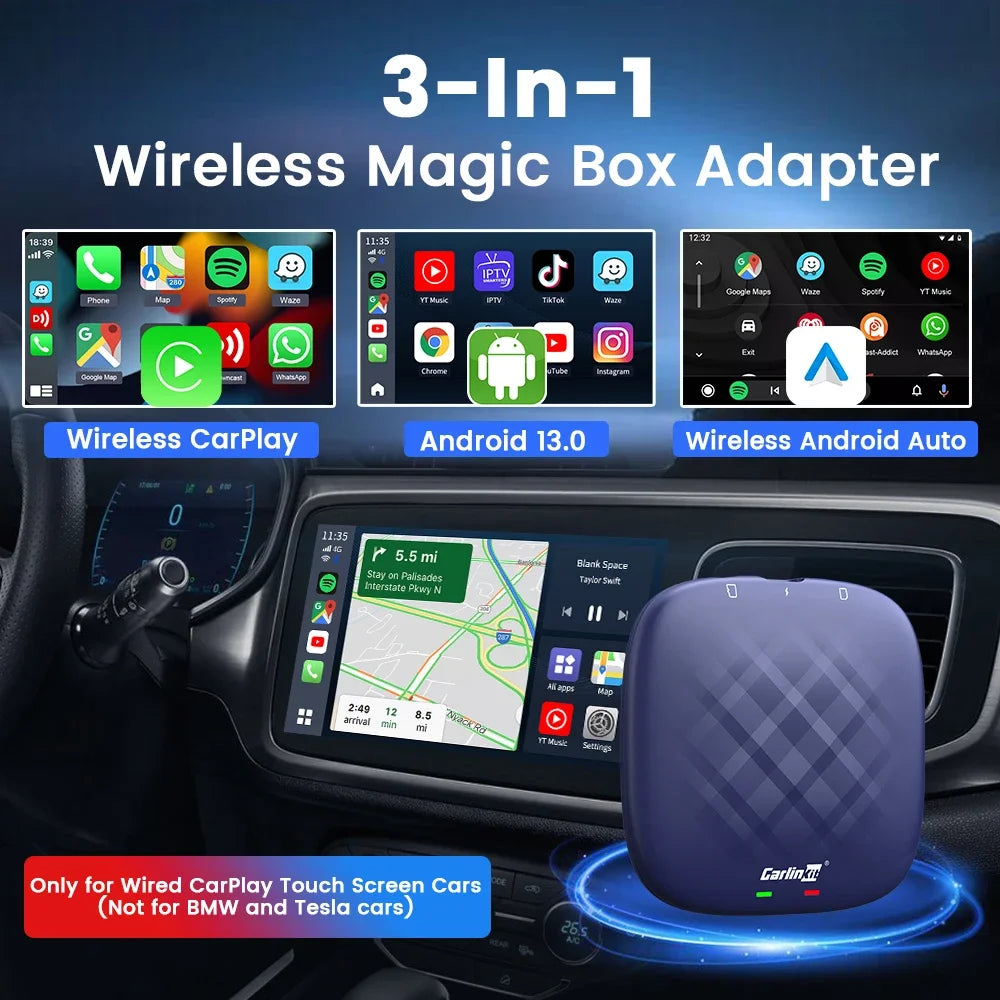 2026 CarlinKit 3-in-1 Wireless CarPlay & Android Auto AI Box