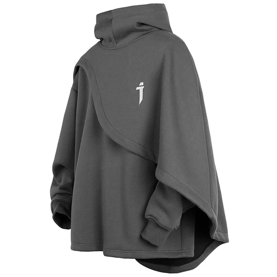 Oversized High-Collar Techwear Pullover Hoodie