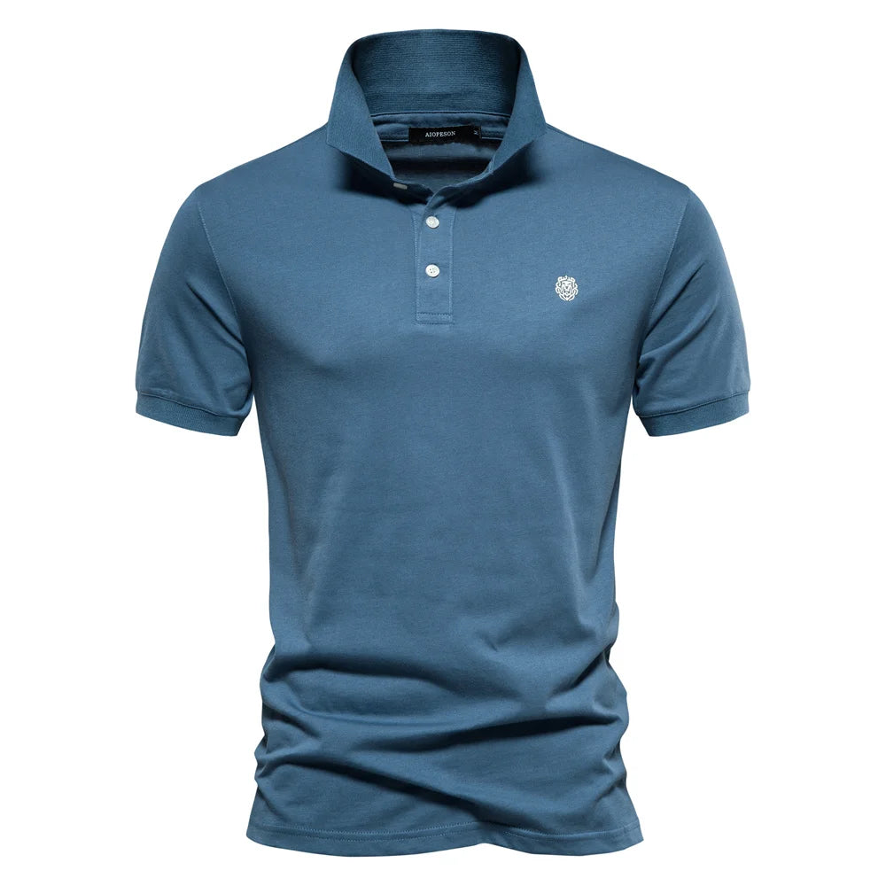 AIOPESON Embroidered Cotton Polo Shirt for Men