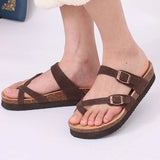 Comwarm Men's Cork Footbed Slides Sandals Arch Support Summer Outdoor Sandals with Adjustable Buckle Leisure Men Leather Slides