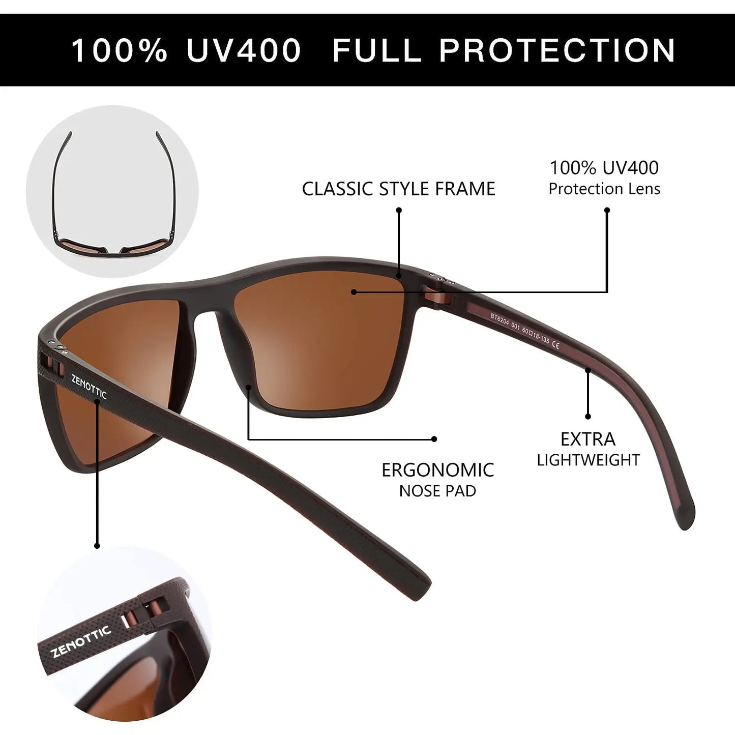 ZENOTTIC Polarized Square Sunglasses for Women & Men