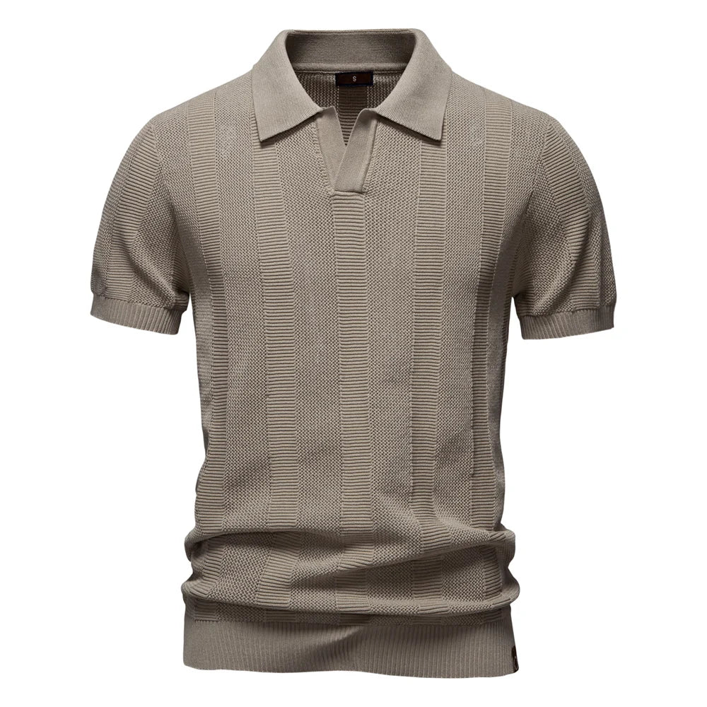 AIOPESON Men's Striped Mesh Polo Shirt | Breathable & Elegant