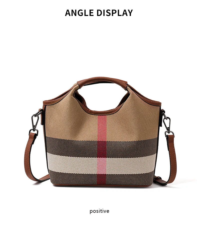 Leather plaid handbag, large-capacity mother bag, shopping basket, one-shoulder handbag