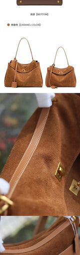 Large Capacity Autumn Winter Suede Leather Tote Bag Frosted Cowhide High-Grade Shoulder Bag for Women