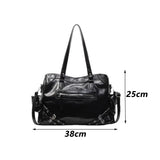 New Large Capacity PU Leather Tote Bag Y2K Style Zipper Closure Shoulder Bag Soft Interior Handbag Women Fashion