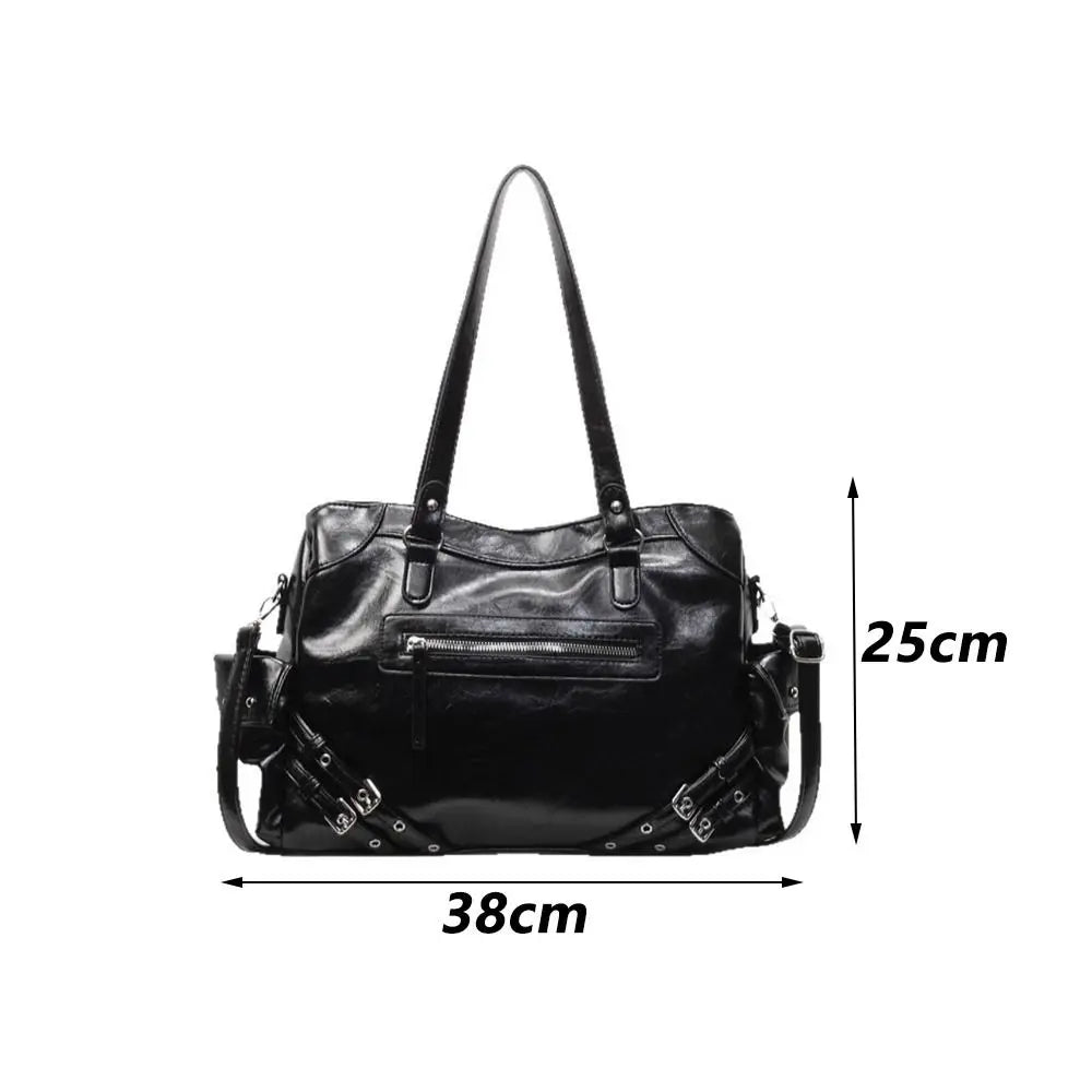 New Large Capacity PU Leather Tote Bag Y2K Style Zipper Closure Shoulder Bag Soft Interior Handbag Women Fashion