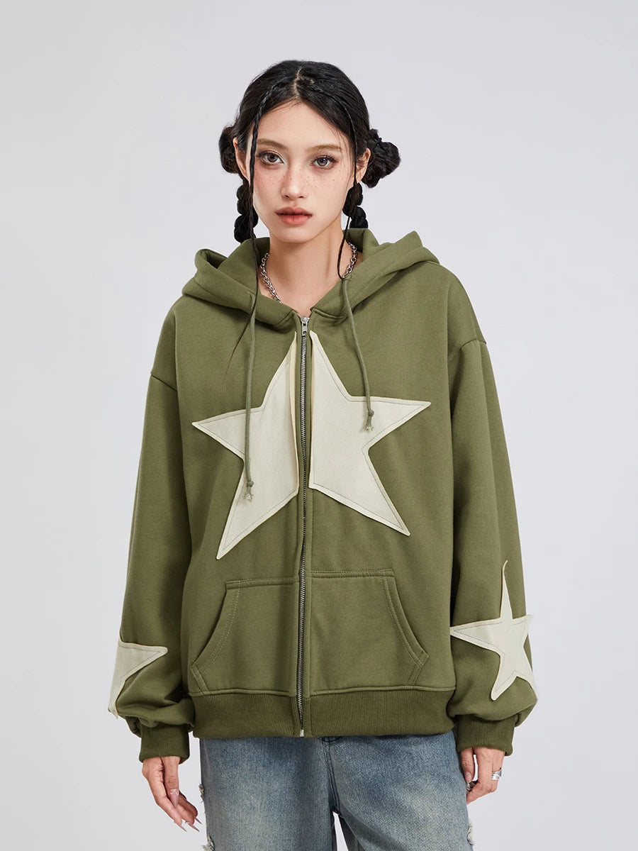 Women's Y2K Star Print Zip-Up Hoodie
